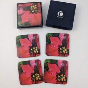 2 Sets of Ravison Poinsettia Christmas Coasters with Original Boxes One Set NIP